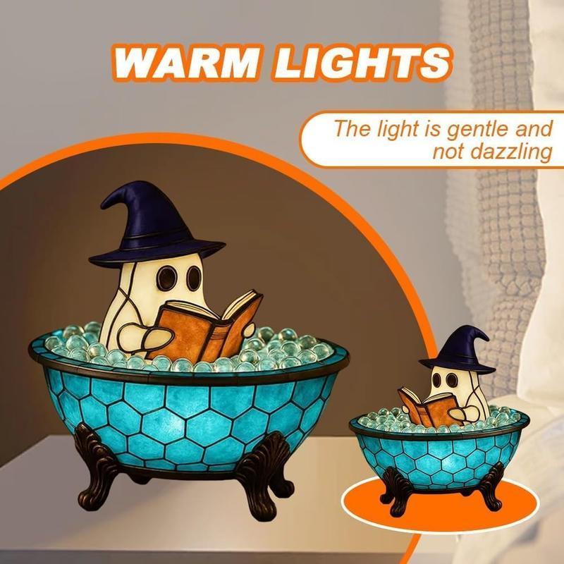 Halloween Ghost Bubble Bath Decor Light, USB Powered Reading Book Lamp with Glowing Base, Perfect Halloween Gift, Soft Light Bedside Lamp