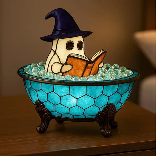 Halloween Ghost Bubble Bath Decor Light, USB Powered Reading Book Lamp with Glowing Base, Perfect Halloween Gift, Soft Light Bedside Lamp