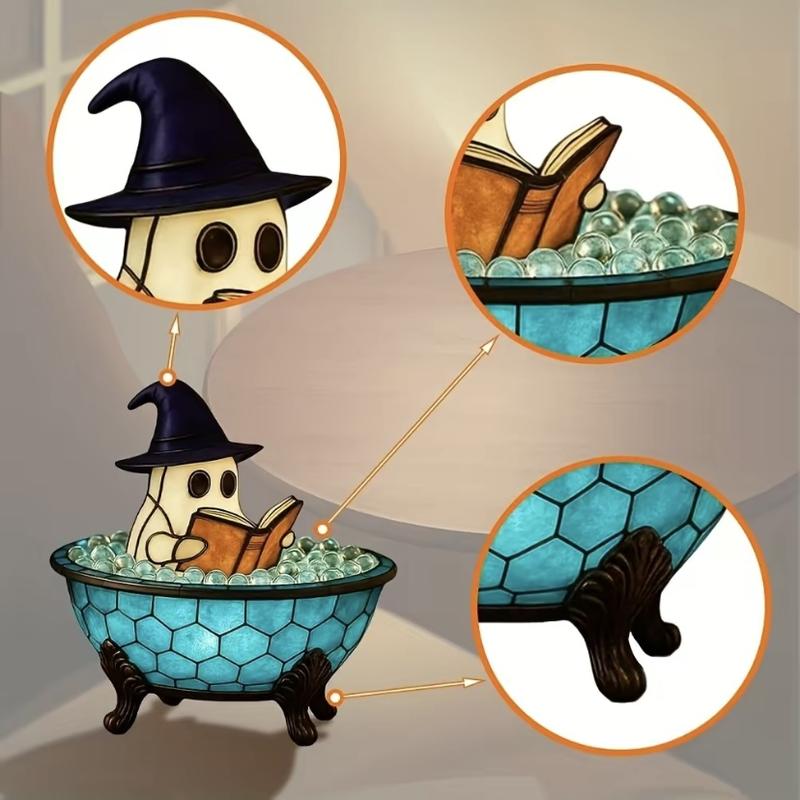 Halloween Ghost Bubble Bath Decor Light, USB Powered Reading Book Lamp with Glowing Base, Perfect Halloween Gift, Soft Light Bedside Lamp