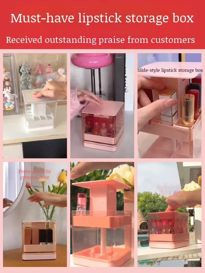 Transparent Large Capacity MultiCompartment Visual Lift Transparent Lipstick Organizer Dustproof Lipstick Desktop Storage Box