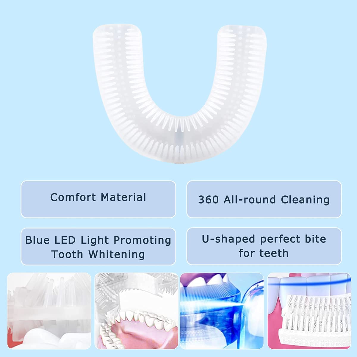 Ultrasonic Electric Toothbrush, U Shaped Automatic Toothbrush for Adults 360° Whole Mouth Toothbrush Whitening IPX7 Waterproof