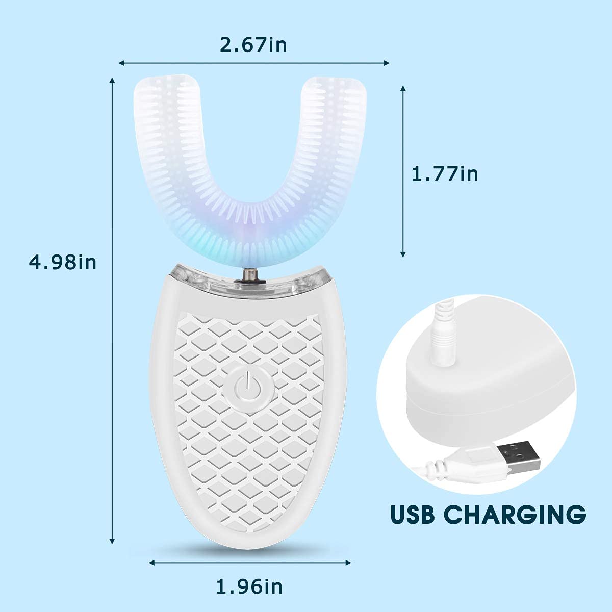 Ultrasonic Electric Toothbrush, U Shaped Automatic Toothbrush for Adults 360° Whole Mouth Toothbrush Whitening IPX7 Waterproof