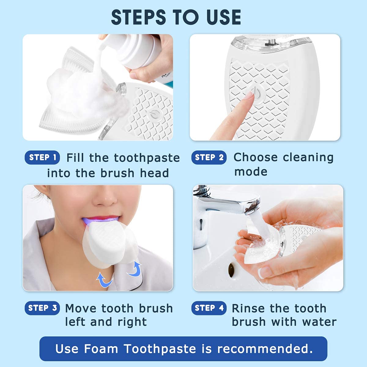 Ultrasonic Electric Toothbrush, U Shaped Automatic Toothbrush for Adults 360° Whole Mouth Toothbrush Whitening IPX7 Waterproof