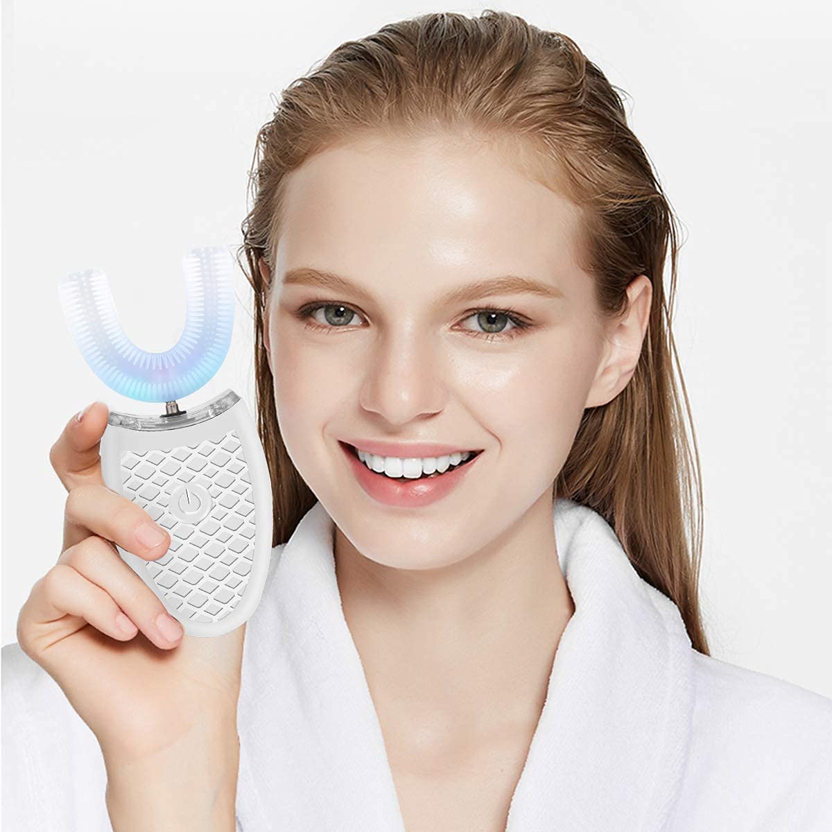 Ultrasonic Electric Toothbrush, U Shaped Automatic Toothbrush for Adults 360° Whole Mouth Toothbrush Whitening IPX7 Waterproof