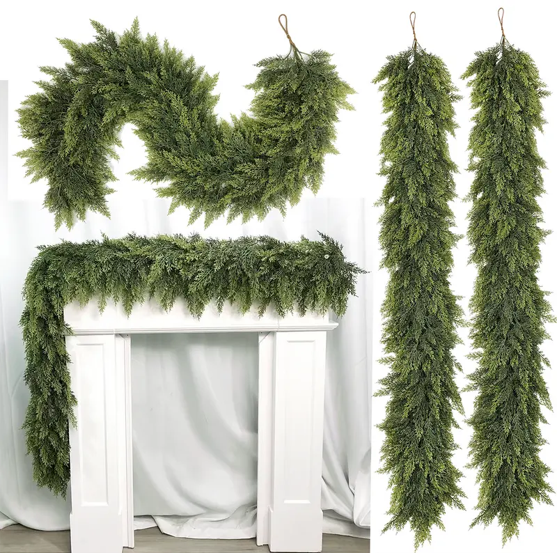 🎄🎅 Artificial Cedar Garland🌿Green Pine Garland for Table. Mantel. Wall – Perfect for Indoor & Outdoor Christmas Decorations