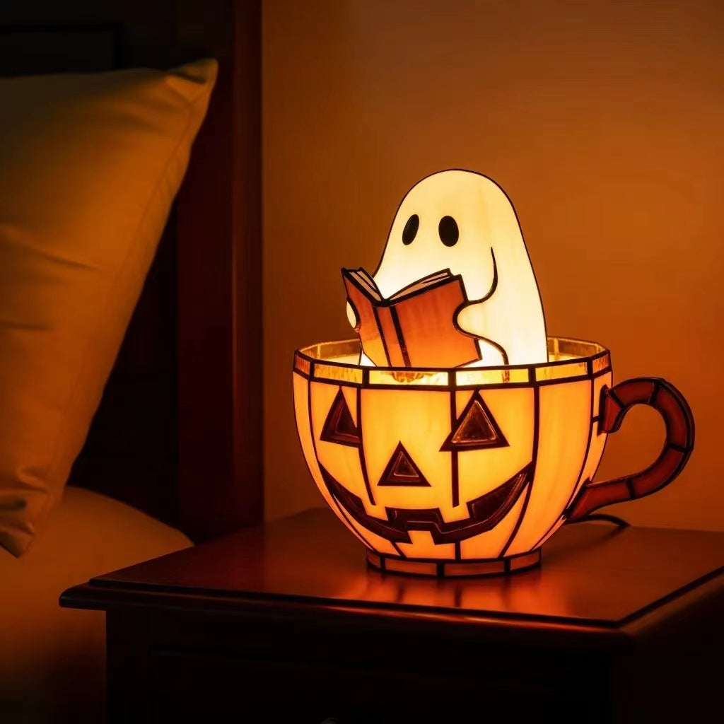 Halloween Ghost Bubble Bath Decor Light, USB Powered Reading Book Lamp with Glowing Base, Perfect Halloween Gift, Soft Light Bedside Lamp