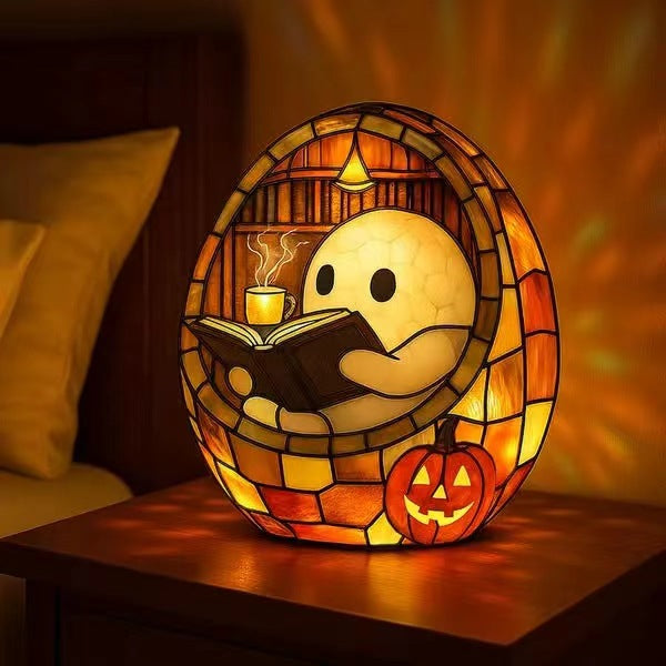 Halloween Ghost Bubble Bath Decor Light, USB Powered Reading Book Lamp with Glowing Base, Perfect Halloween Gift, Soft Light Bedside Lamp