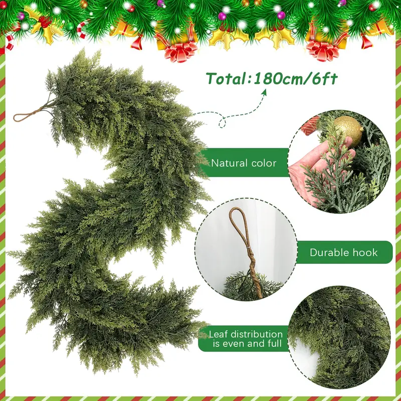 🎄🎅 Artificial Cedar Garland🌿Green Pine Garland for Table. Mantel. Wall – Perfect for Indoor & Outdoor Christmas Decorations