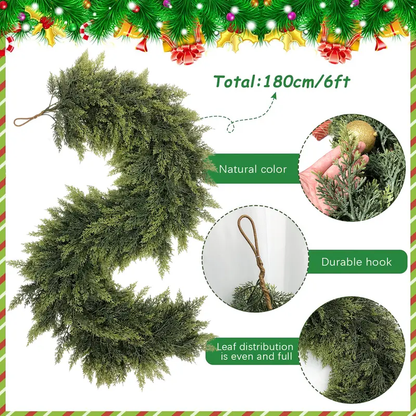🎄🎅 Artificial Cedar Garland🌿Green Pine Garland for Table. Mantel. Wall – Perfect for Indoor & Outdoor Christmas Decorations