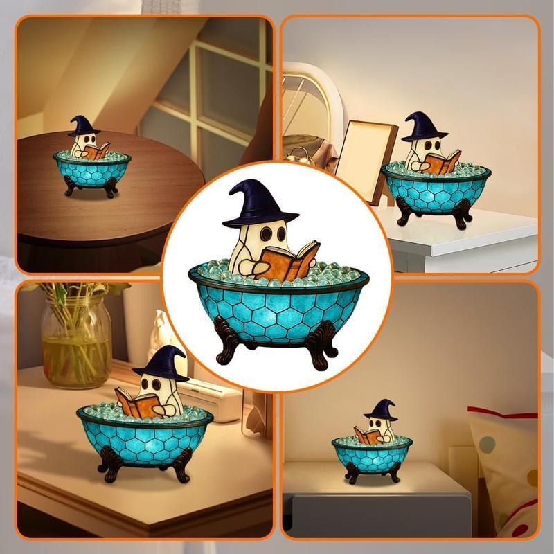 Halloween Ghost Bubble Bath Decor Light, USB Powered Reading Book Lamp with Glowing Base, Perfect Halloween Gift, Soft Light Bedside Lamp