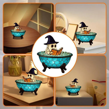 Halloween Ghost Bubble Bath Decor Light, USB Powered Reading Book Lamp with Glowing Base, Perfect Halloween Gift, Soft Light Bedside Lamp