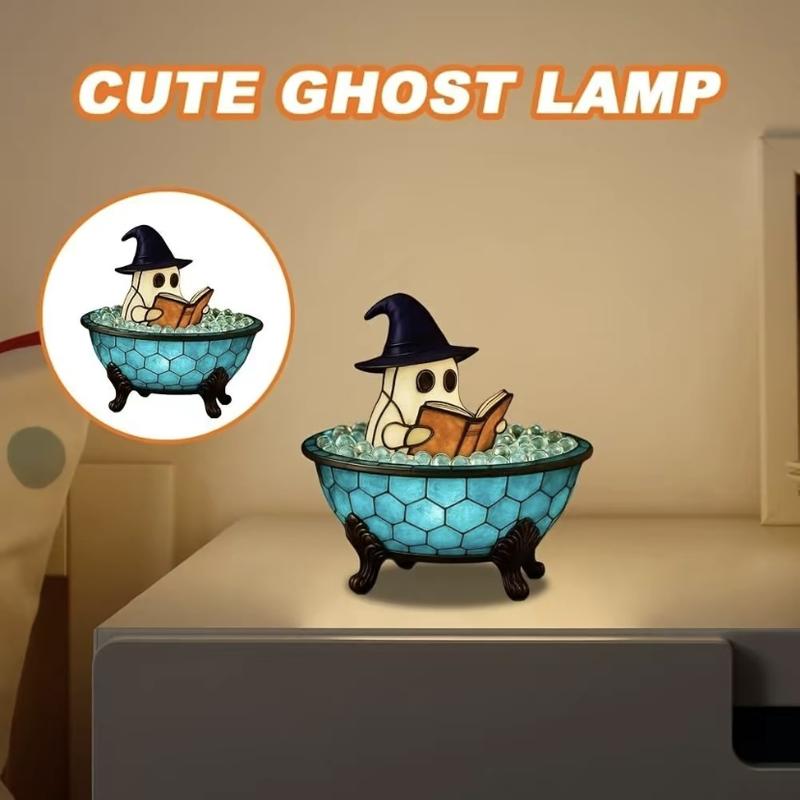 Halloween Ghost Bubble Bath Decor Light, USB Powered Reading Book Lamp with Glowing Base, Perfect Halloween Gift, Soft Light Bedside Lamp