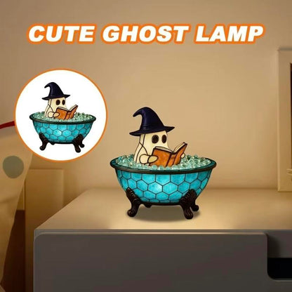 Halloween Ghost Bubble Bath Decor Light, USB Powered Reading Book Lamp with Glowing Base, Perfect Halloween Gift, Soft Light Bedside Lamp