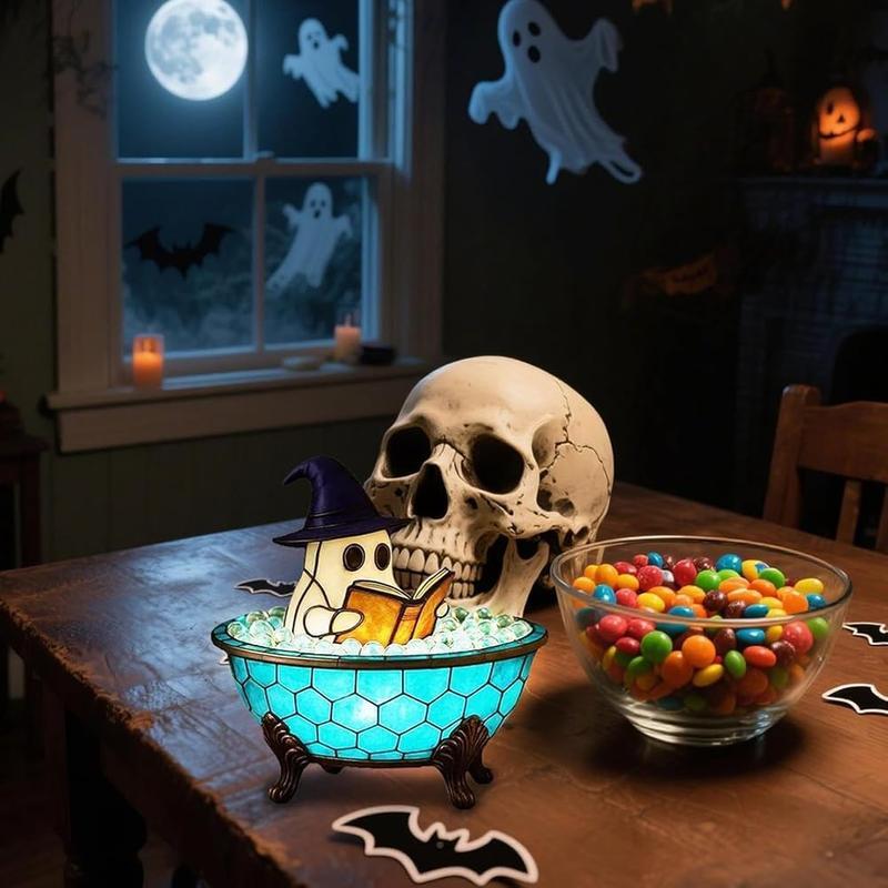 Halloween Ghost Bubble Bath Decor Light, USB Powered Reading Book Lamp with Glowing Base, Perfect Halloween Gift, Soft Light Bedside Lamp