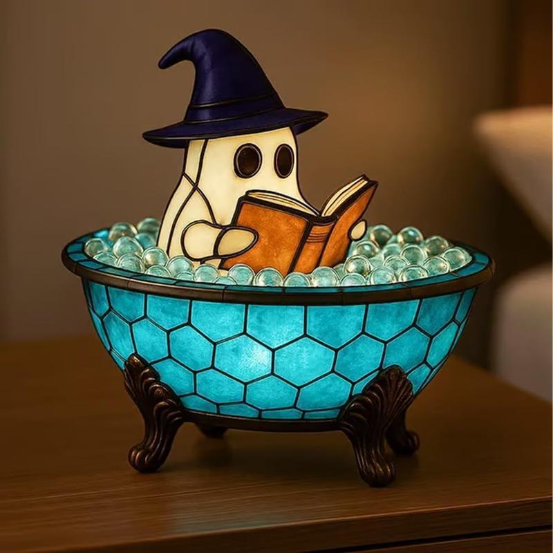 Halloween Ghost Bubble Bath Decor Light, USB Powered Reading Book Lamp with Glowing Base, Perfect Halloween Gift, Soft Light Bedside Lamp