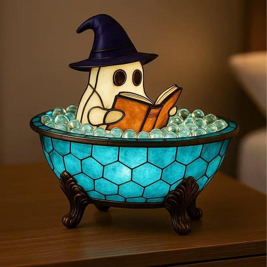 Halloween Ghost Bubble Bath Decor Light, USB Powered Reading Book Lamp with Glowing Base, Perfect Halloween Gift, Soft Light Bedside Lamp