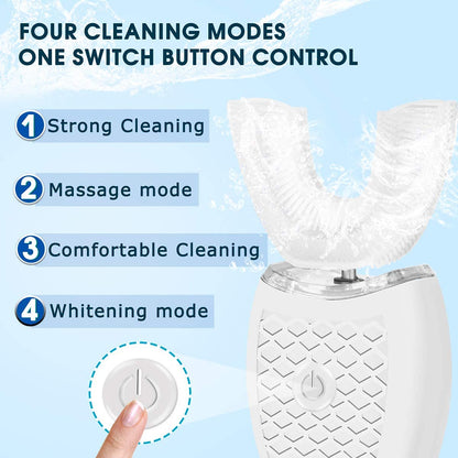 Ultrasonic Electric Toothbrush, U Shaped Automatic Toothbrush for Adults 360° Whole Mouth Toothbrush Whitening IPX7 Waterproof