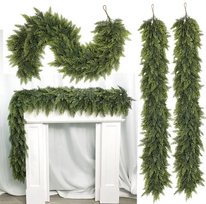 🎄🎅 Artificial Cedar Garland🌿Green Pine Garland for Table. Mantel. Wall – Perfect for Indoor & Outdoor Christmas Decorations