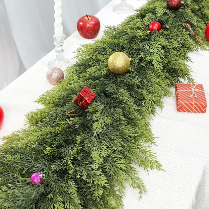 🎄🎅 Artificial Cedar Garland🌿Green Pine Garland for Table. Mantel. Wall – Perfect for Indoor & Outdoor Christmas Decorations