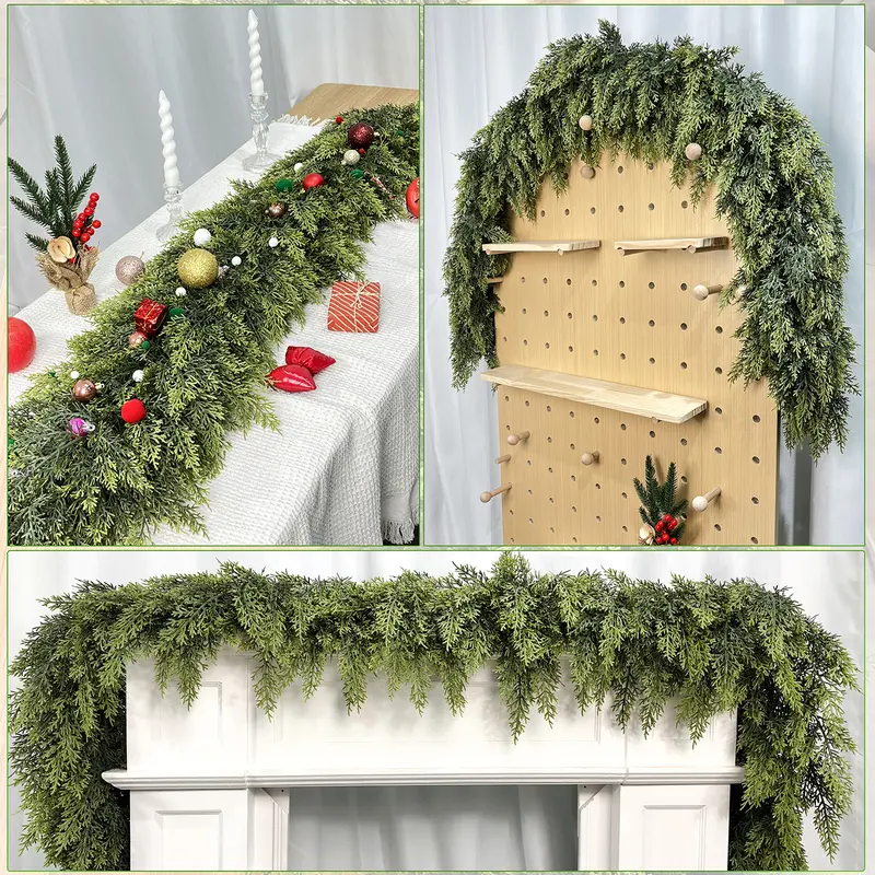 🎄🎅 Artificial Cedar Garland🌿Green Pine Garland for Table. Mantel. Wall – Perfect for Indoor & Outdoor Christmas Decorations