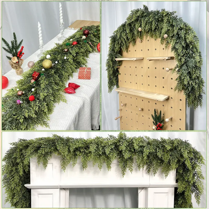🎄🎅 Artificial Cedar Garland🌿Green Pine Garland for Table. Mantel. Wall – Perfect for Indoor & Outdoor Christmas Decorations
