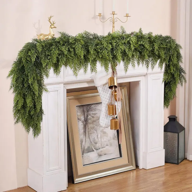 🎄🎅 Artificial Cedar Garland🌿Green Pine Garland for Table. Mantel. Wall – Perfect for Indoor & Outdoor Christmas Decorations